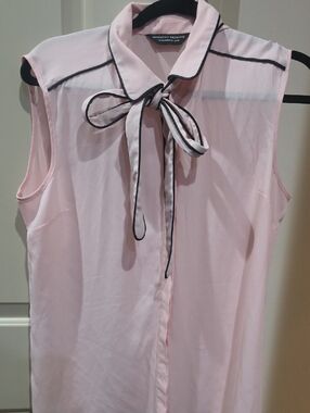 Dorothy Perkins Light Pink Sleeveless Bow-Tie Blouse with Black Trim